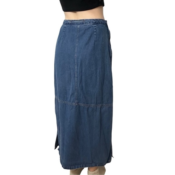 Vintage Denim Maxi Skirt Jean Tie Waist Y2K Modest Casual Size 10/12 Medium - Picture 3 of 7